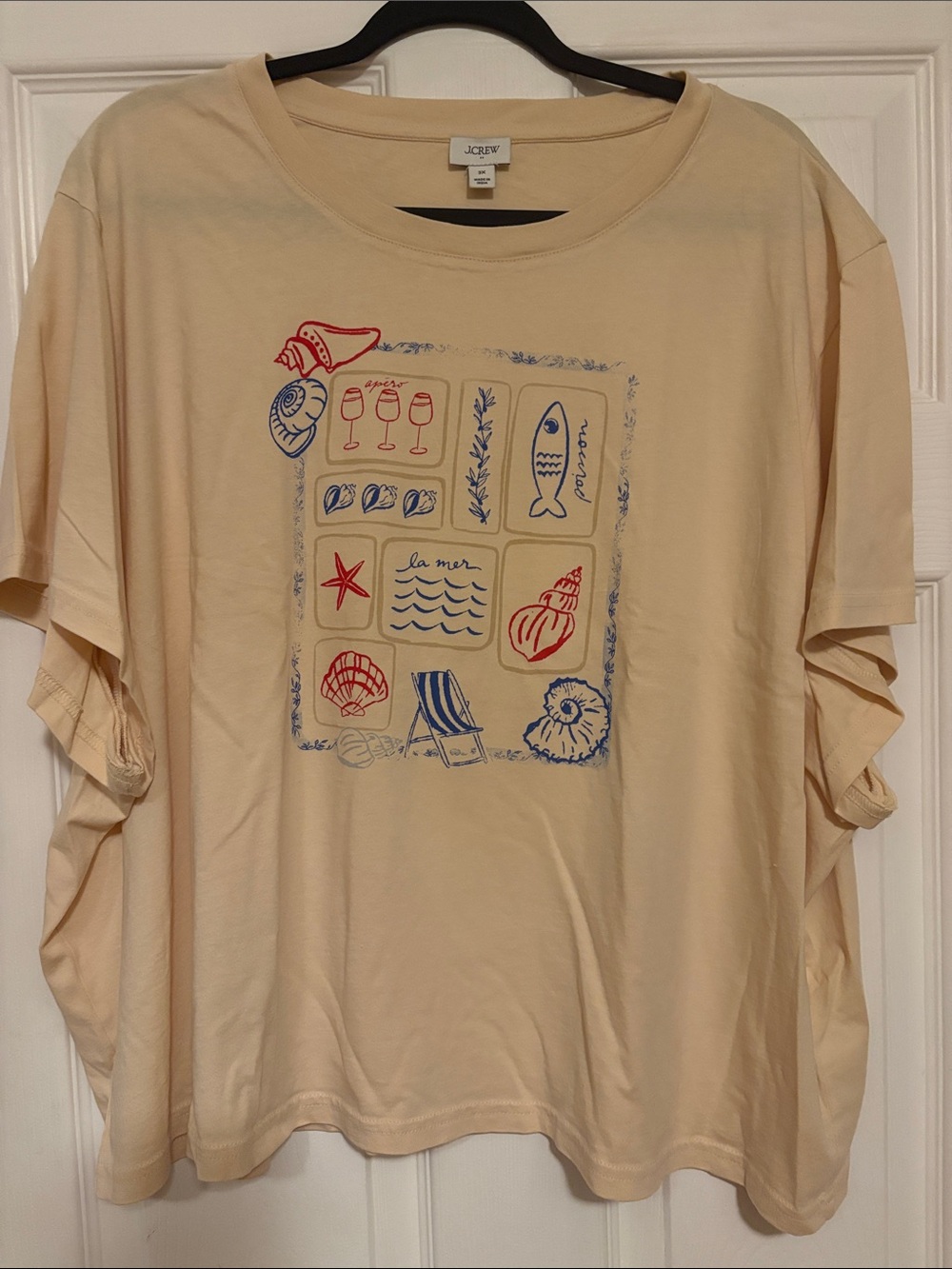 J. Crew Pale Tan Short Sleeve Tee with Red & Navy Nautical Graphic